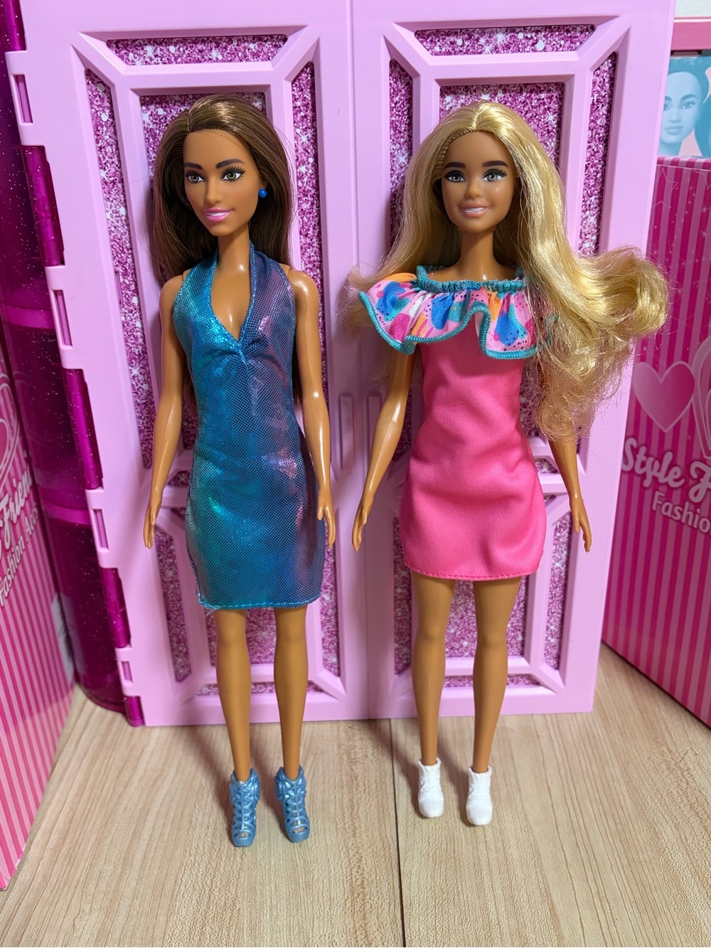 Barbie Pink Dress & Barbie Teal Iridescent Dress Duo